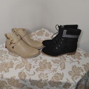 Black Suede Boots & Taupe Ankle Boots Set